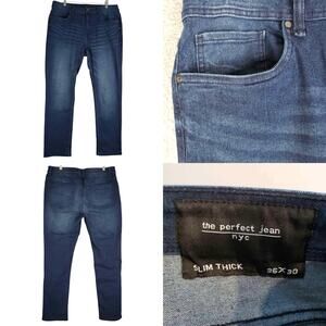 The Perfect Jean NYC Mens Size 36x30 Slim Thick Fit Stretch Blue Dark Wash